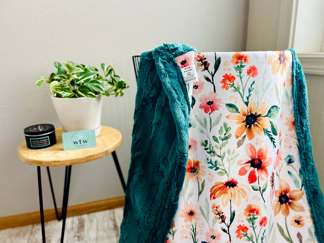 Autumn Botanical/ Lily Pad Luxe Minky Blanket - PRE-ORDER (Made to Order)