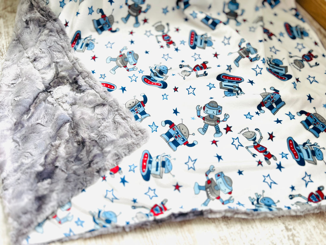 Robot Cloudy Galaxy - Child Luxury Minky Blanket (36x58”)
