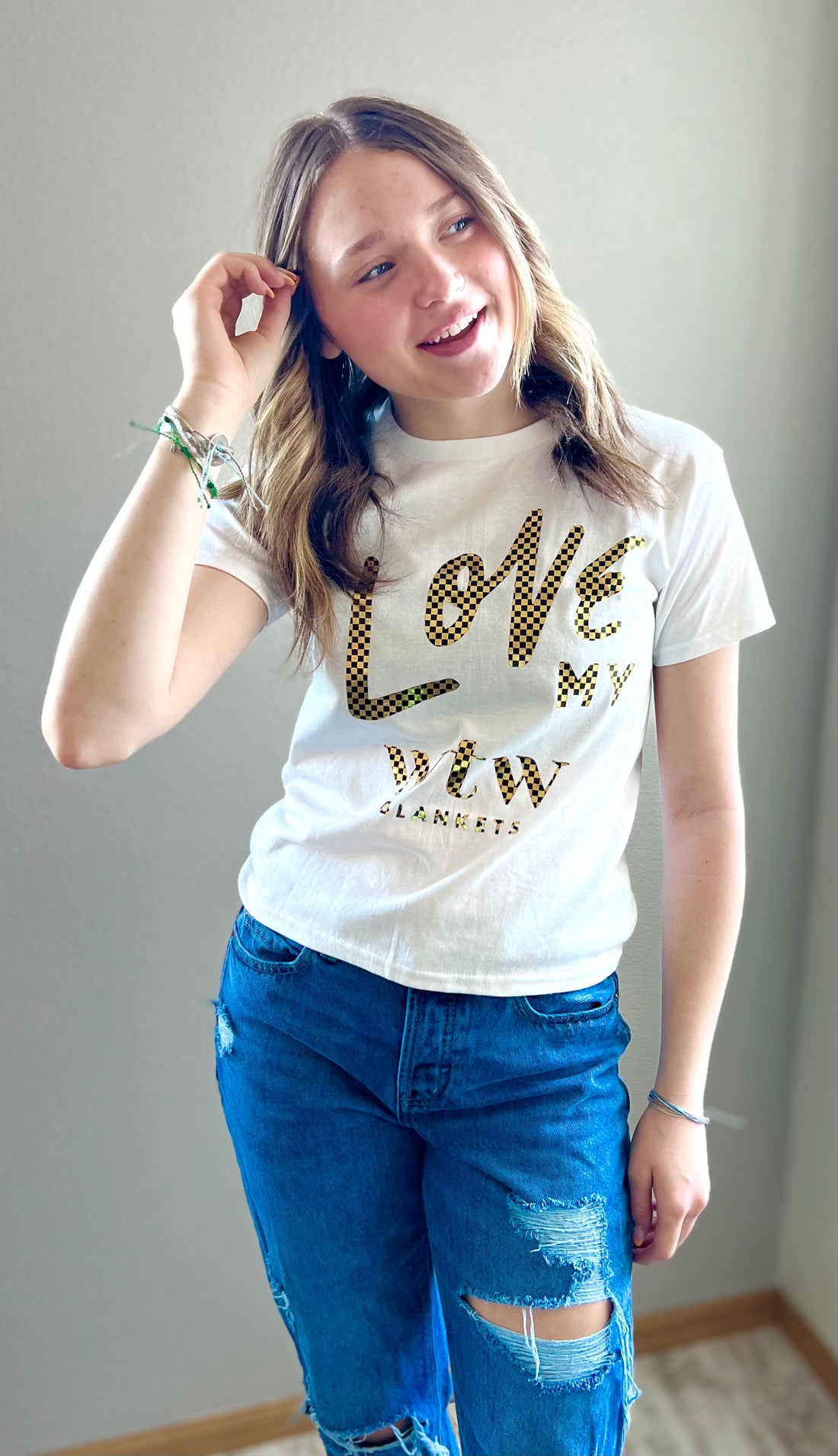 "I Love My WTW Blankets" White with Gold/Black vinyl - T-shirt