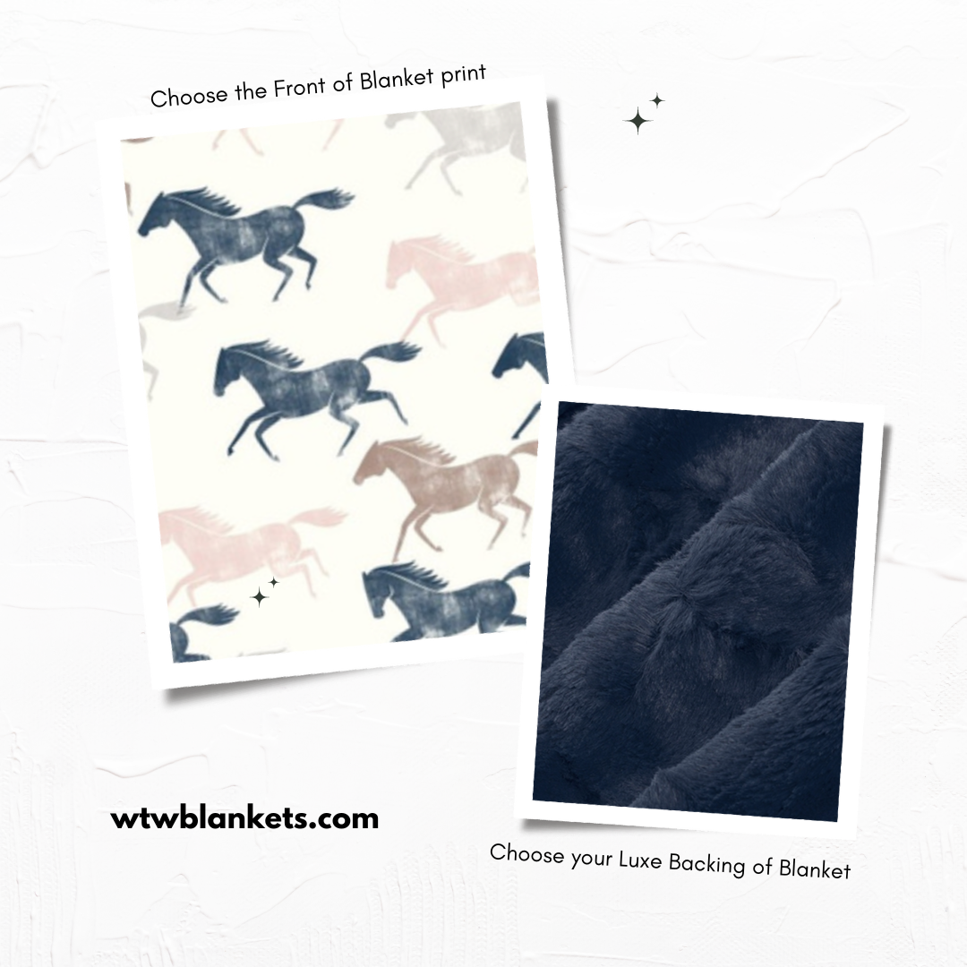 Wild Horses and Navy - Child Luxury Minky Blanket (Pre-Order)