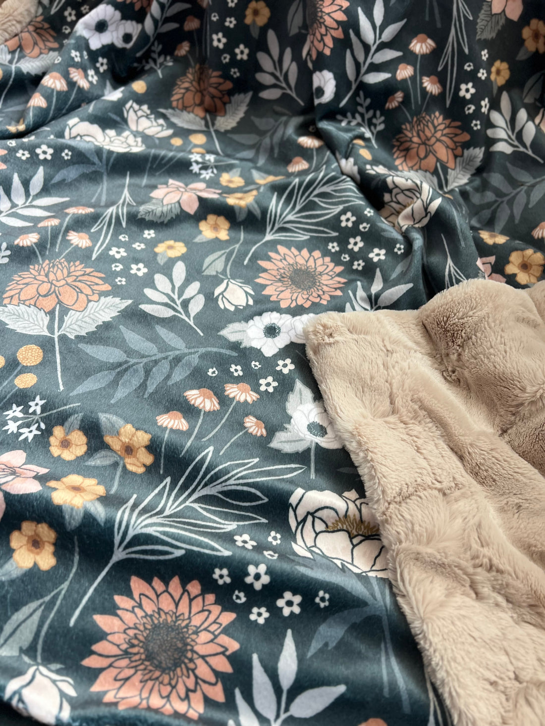 Maya Boho Floral- Champagne - Luxury Minky Blanket - Pre-Order