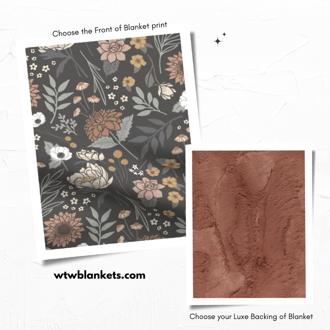 Maya Boho Floral- Cedarwood - Luxury Minky Blanket - Pre-Order (FEB)