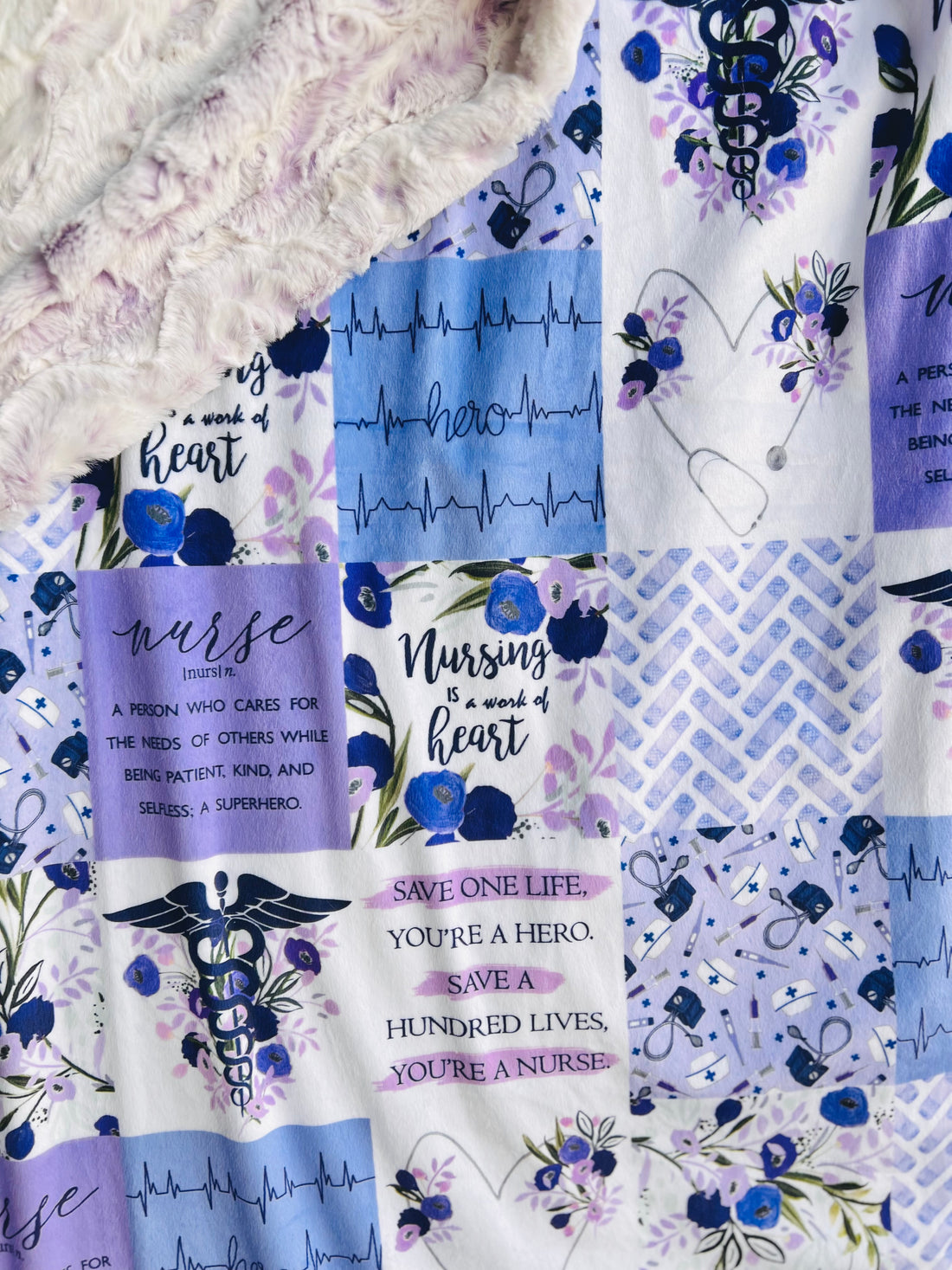 Snowy Owl Lavender NURSE - Adult Luxury Minky Blanket - RTS