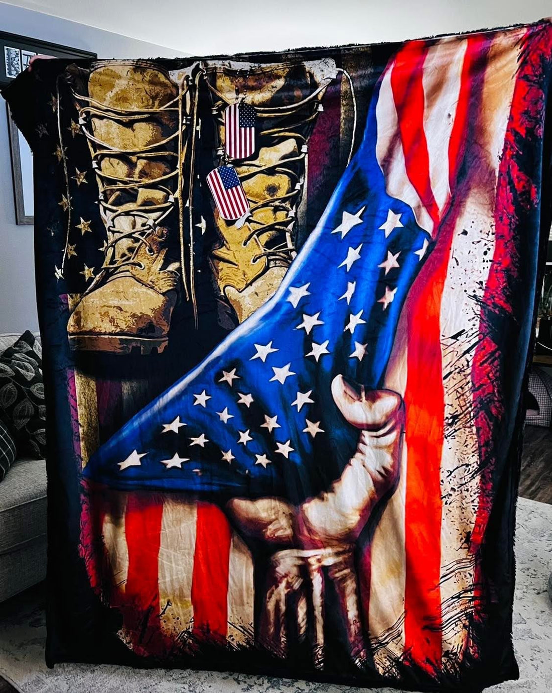 Combat American Flag - Adult Luxury Minky Blanket (black backing) • WTW EXCLUSIVE - PRE-ORDER