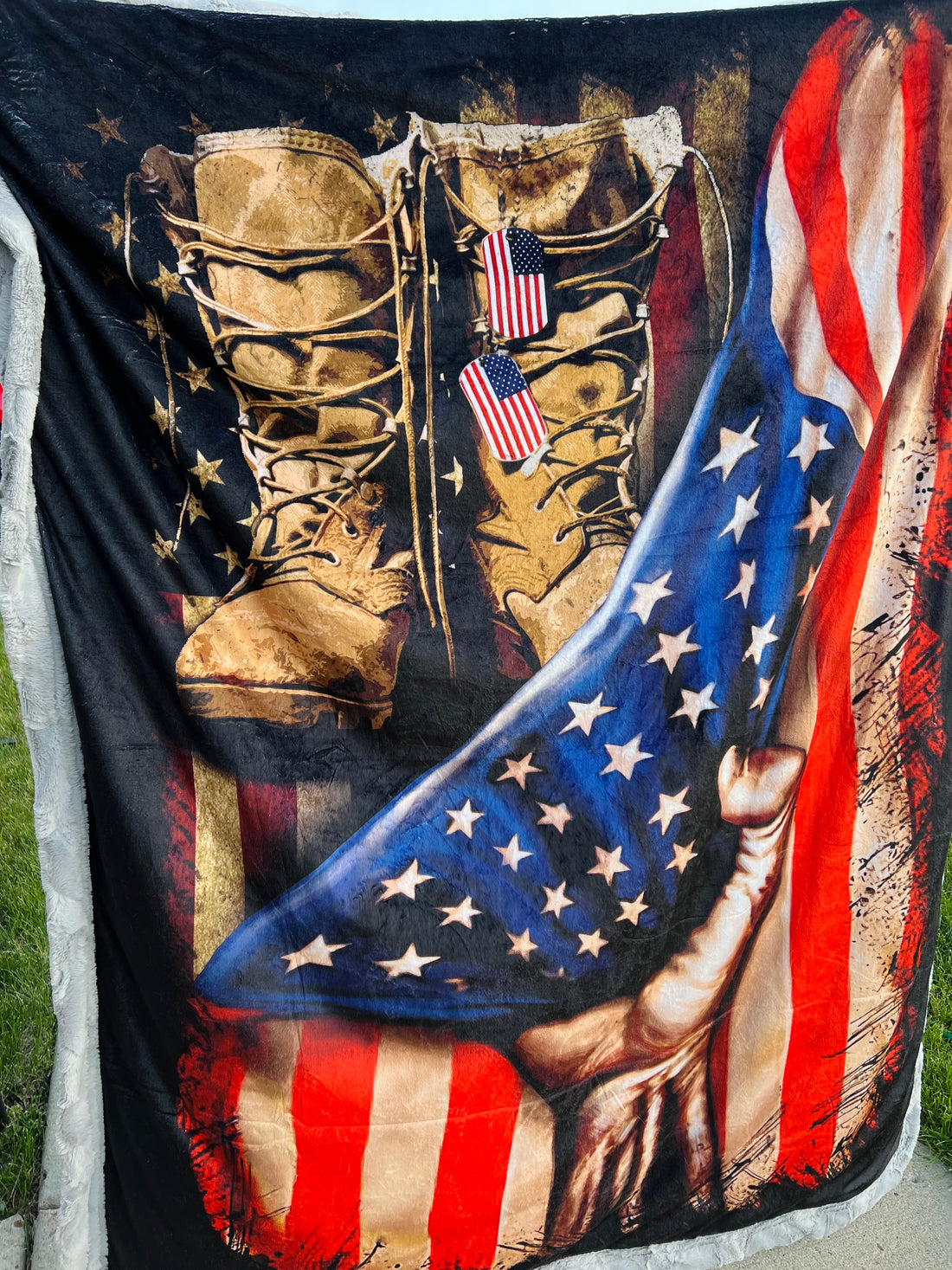 Combat American Flag - Adult Luxury Minky Blanket (SILVER backing) • WTW EXCLUSIVE - PRE-ORDER