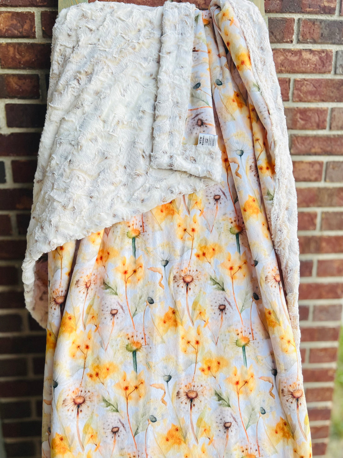 Yellow Dandelion Natural Snowy Owl Adult Luxury Minky Blanket