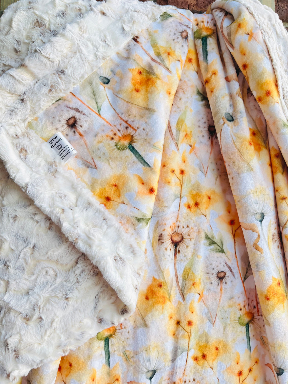 Yellow Dandelion Natural Snowy Owl Adult Luxury Minky Blanket