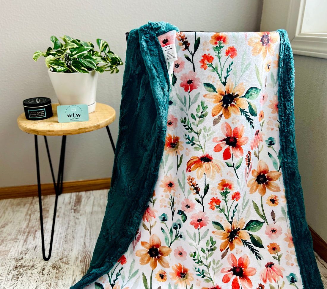 Autumn Botanical/ Lily Pad Luxe Minky Blanket - PRE-ORDER (Made to Order)