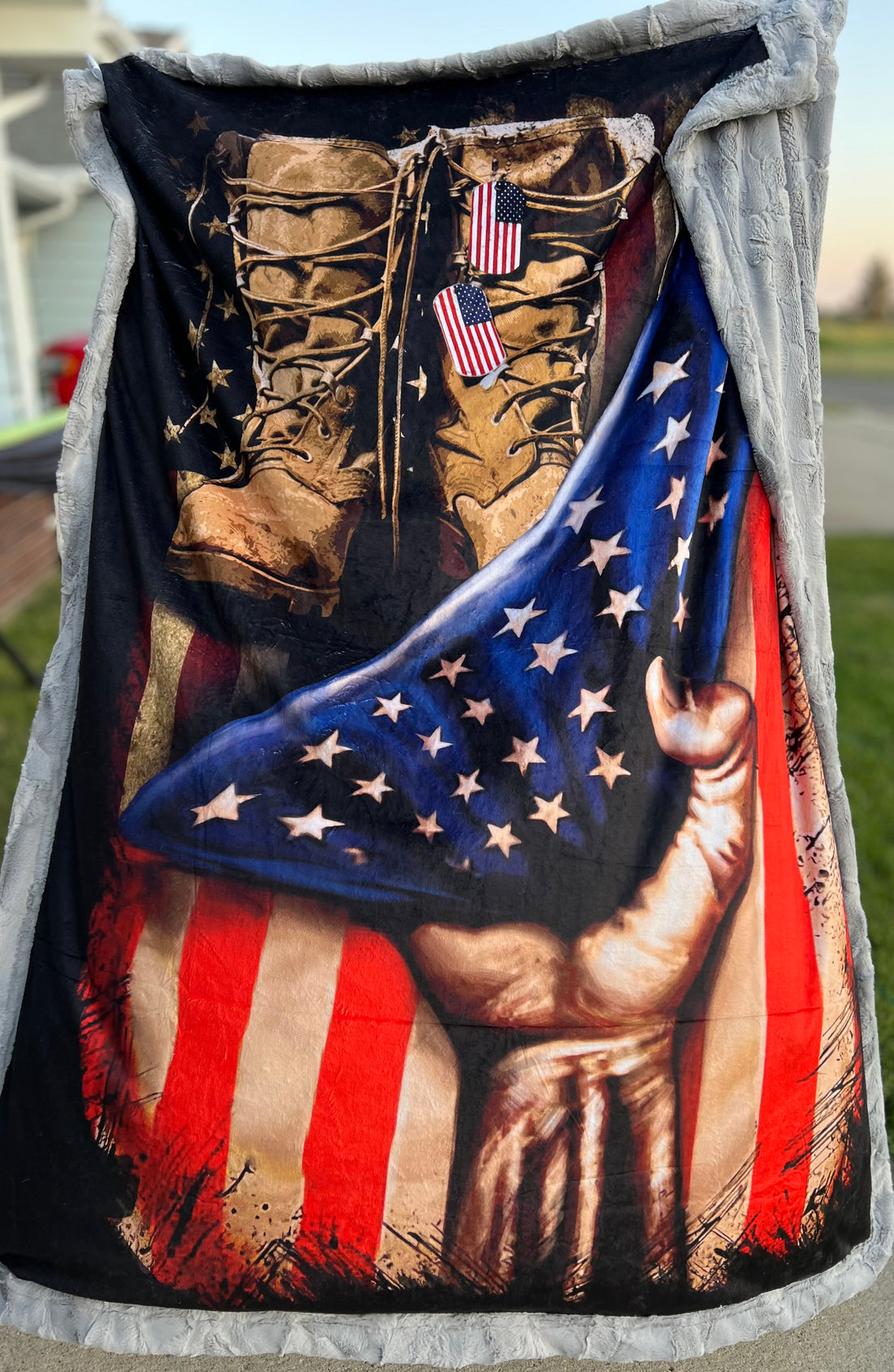 Combat American Flag - Adult Luxury Minky Blanket (SILVER backing) • WTW EXCLUSIVE - PRE-ORDER