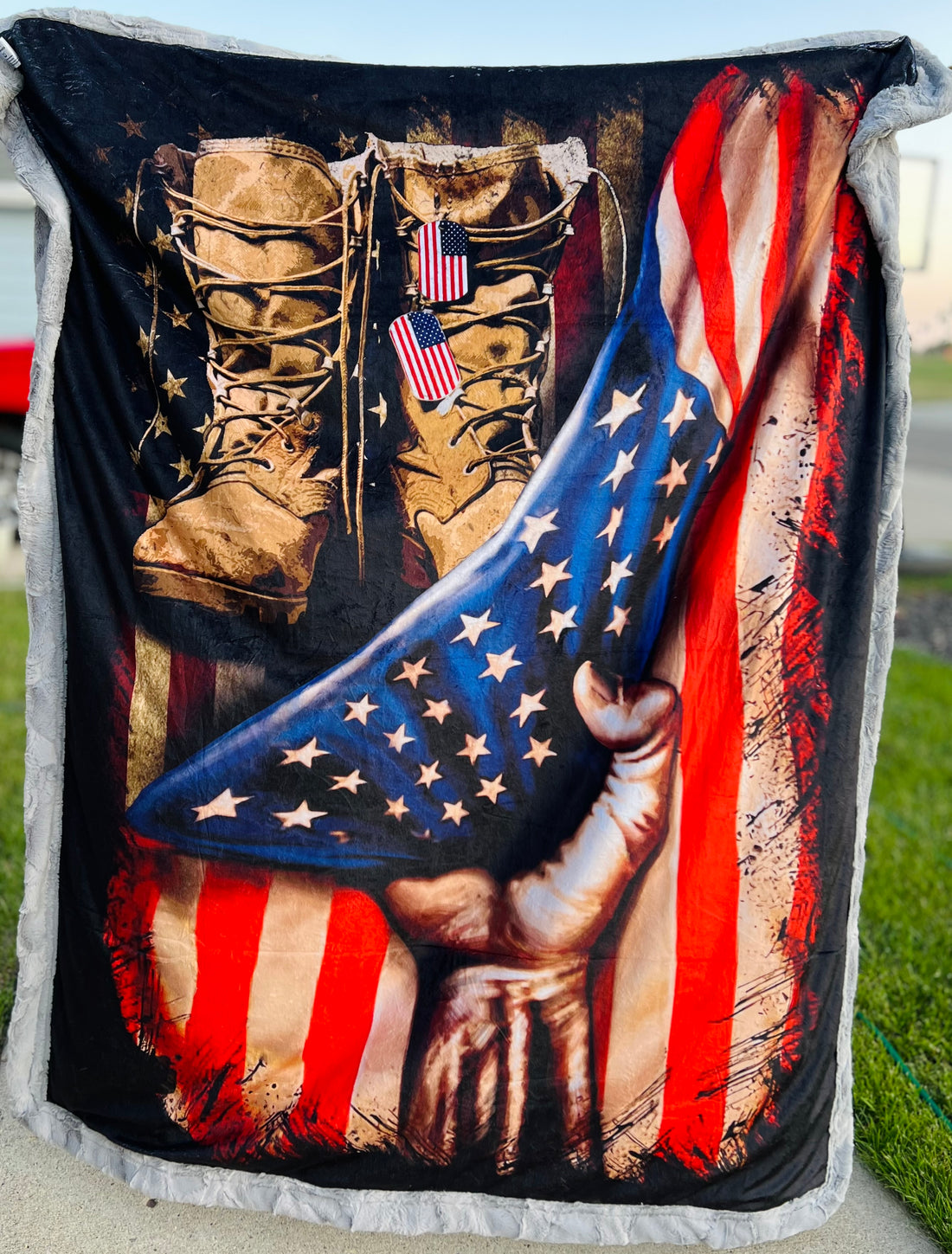 Combat American Flag - Adult Luxury Minky Blanket (SILVER backing) • WTW EXCLUSIVE - PRE-ORDER
