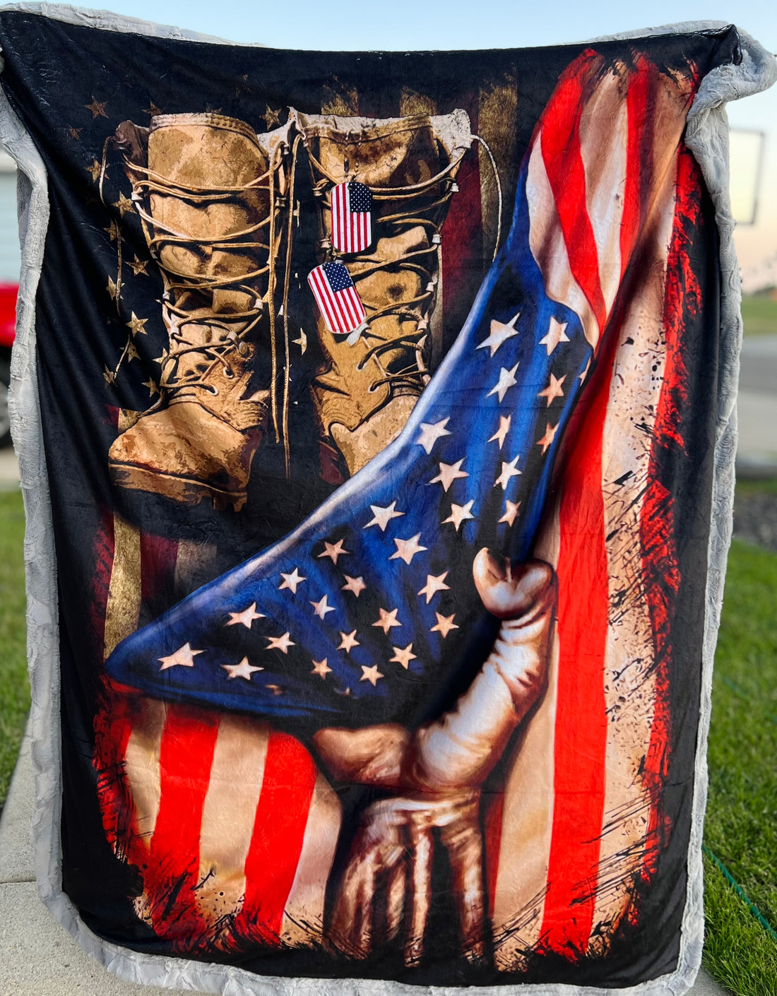 Combat American Flag - Adult Luxury Minky Blanket (SILVER backing) • WTW EXCLUSIVE - PRE-ORDER