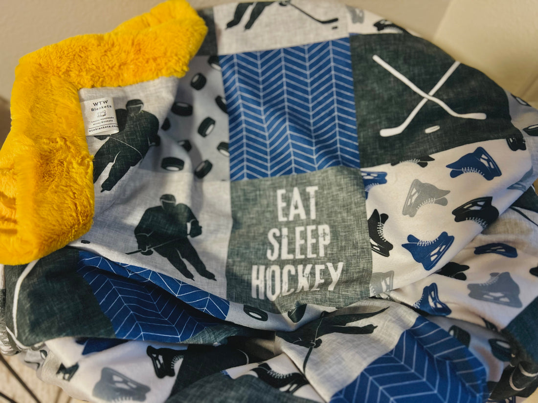 Yellow Hockey - Teen Travel Luxury Minky Blanket - RTS