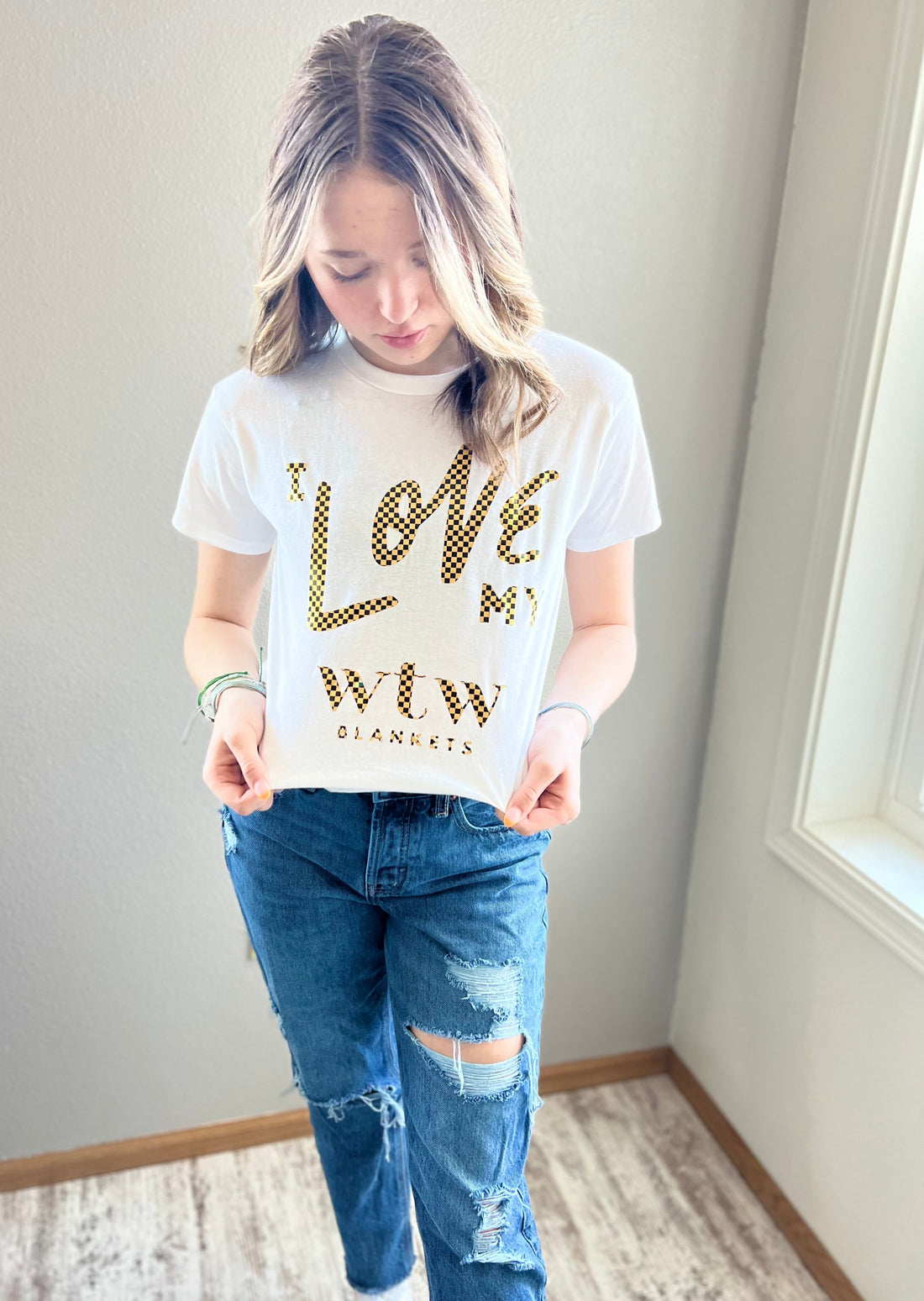 "I Love My WTW Blankets" White with Gold/Black vinyl - T-shirt