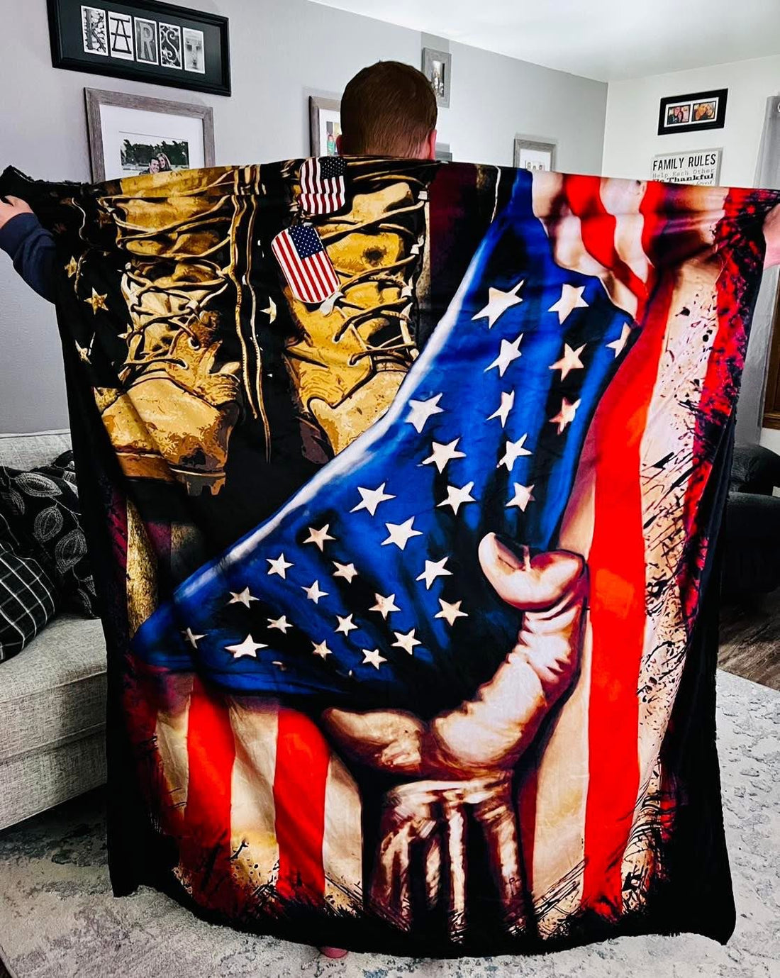 Combat American Flag - Adult Luxury Minky Blanket (black backing) • WTW EXCLUSIVE - PRE-ORDER