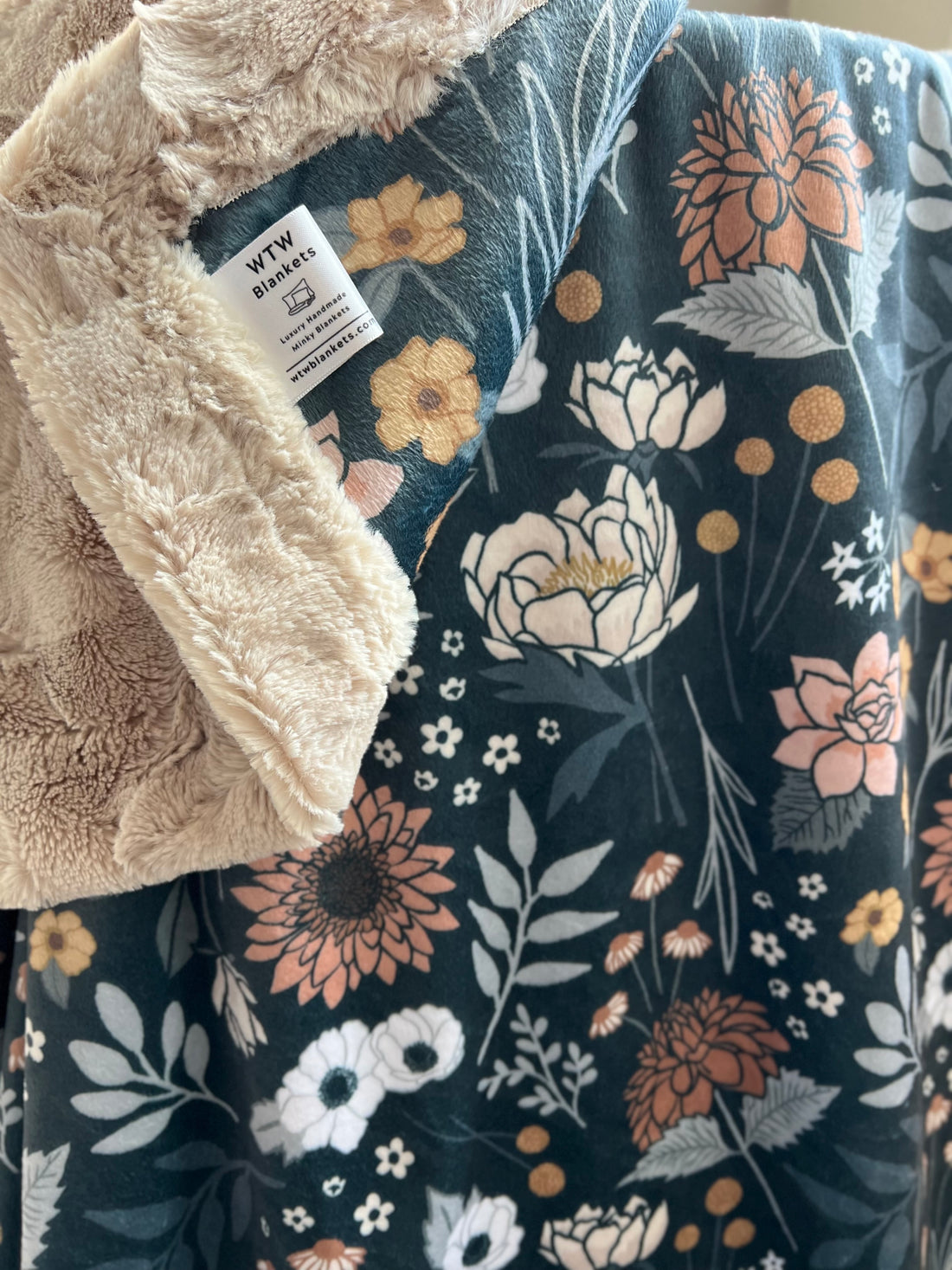 Maya Boho Floral- Champagne - Luxury Minky Blanket - Pre-Order