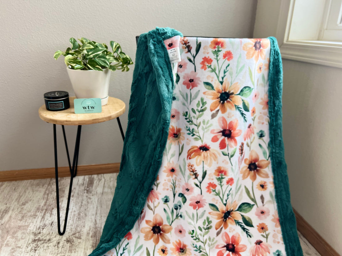 Autumn Botanical/ Lily Pad Luxe Minky Blanket - PRE-ORDER (Made to Order)
