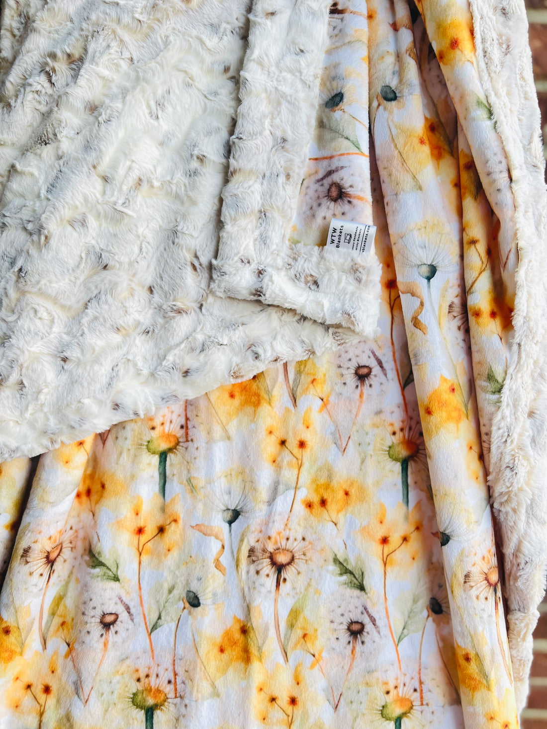 Yellow Dandelion Natural Snowy Owl Adult Luxury Minky Blanket