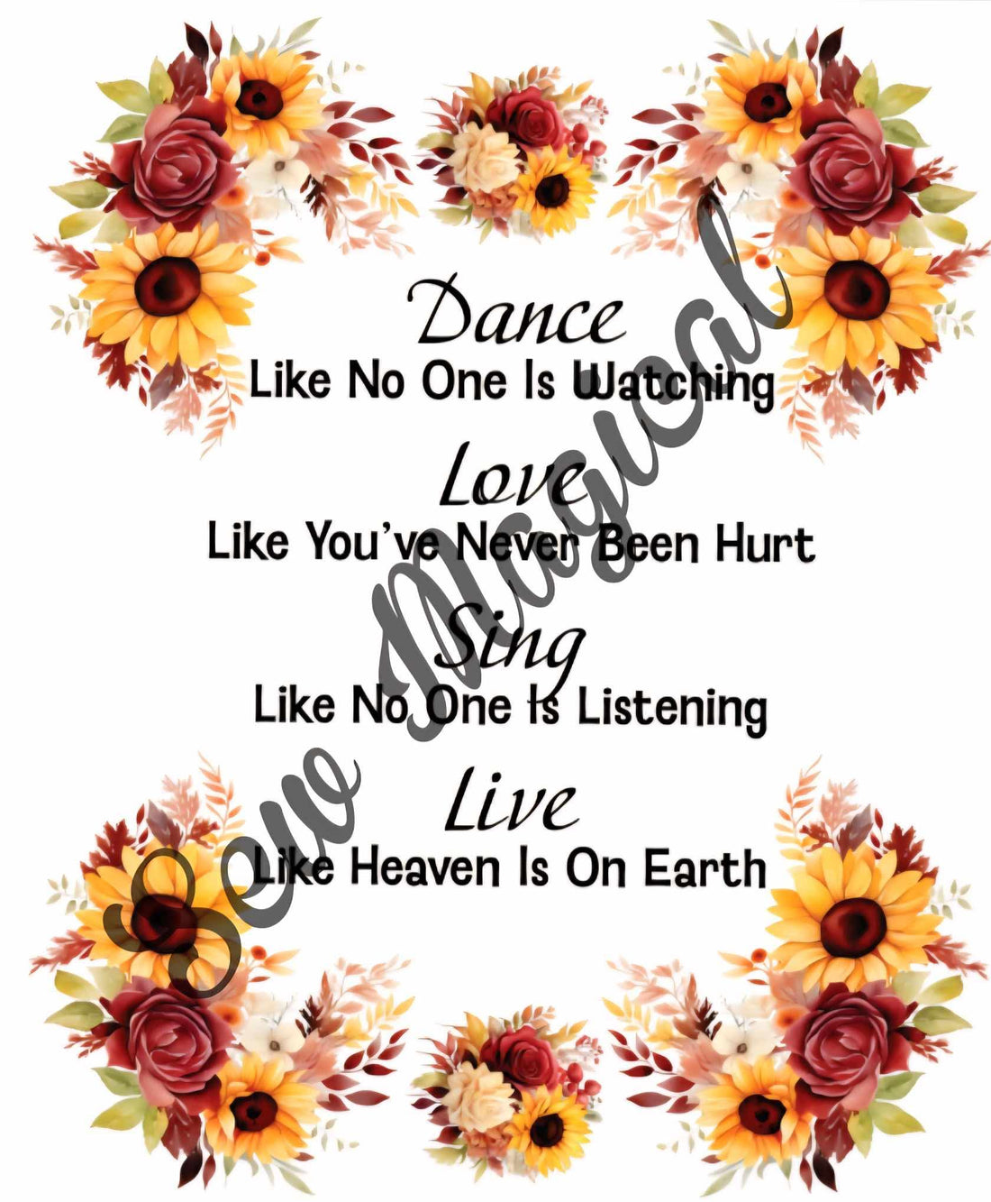 “Dance, Love, Sing, Live” Roses & Sunflowers Adult Luxury Minky Blanket (58x70”) - Pre-Order