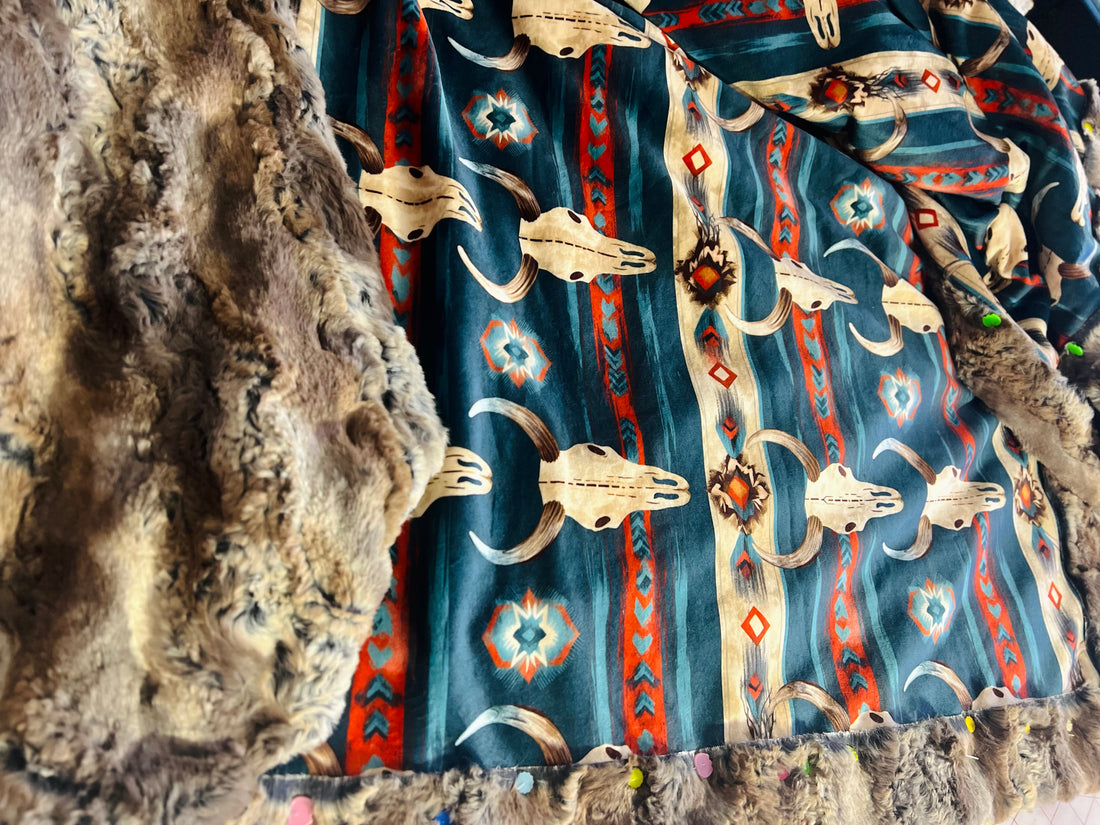 SQUISH - teal Western Driftwood Adult Luxury Travel Minky Blanket - Made to order