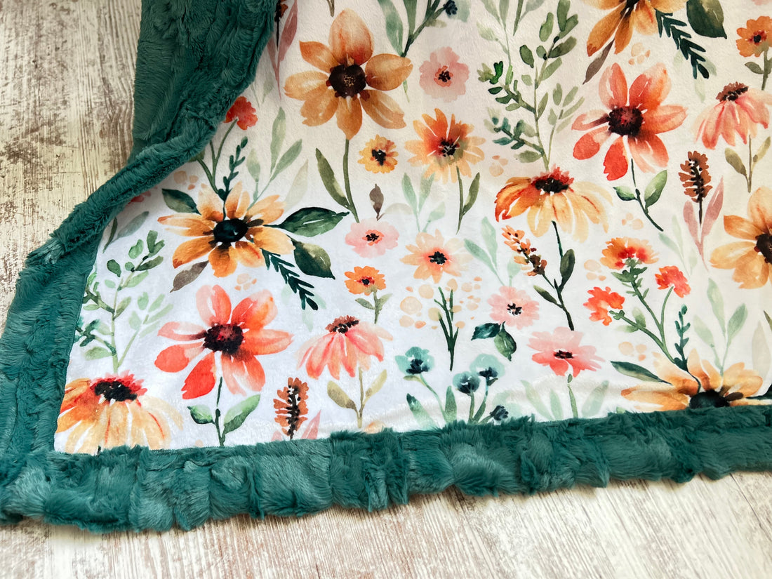 Autumn Botanical/ Lily Pad Luxe Minky Blanket - PRE-ORDER (Made to Order)