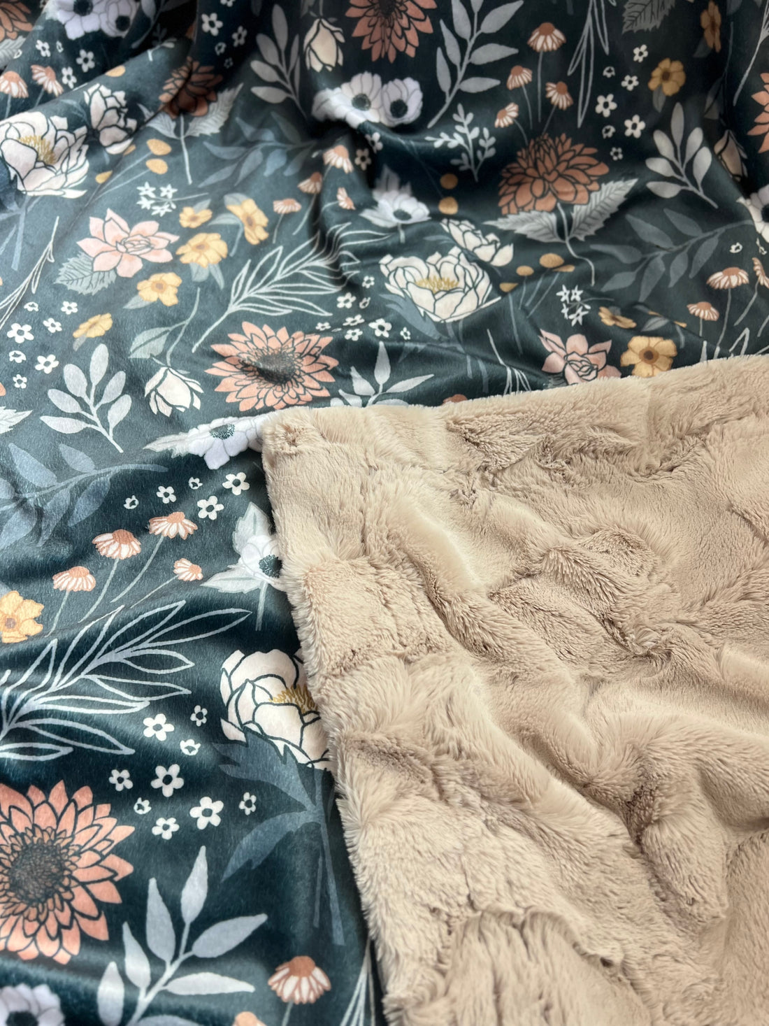 Maya Boho Floral- Champagne - Luxury Minky Blanket - Pre-Order