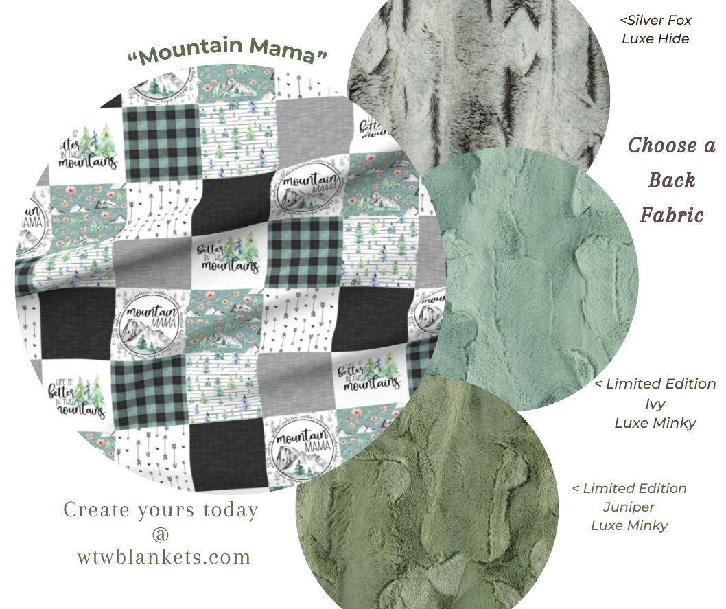 "Mountain Mama" (green) Luxe Minky Blanket - PRE-ORDER (Choose your size & backing)