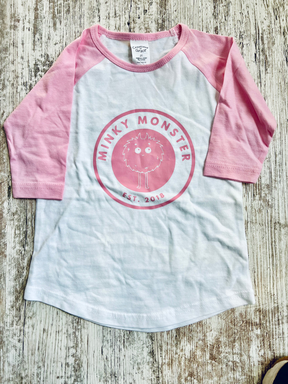 "Minky Monster" - White/Pink baseball tee - Toddler