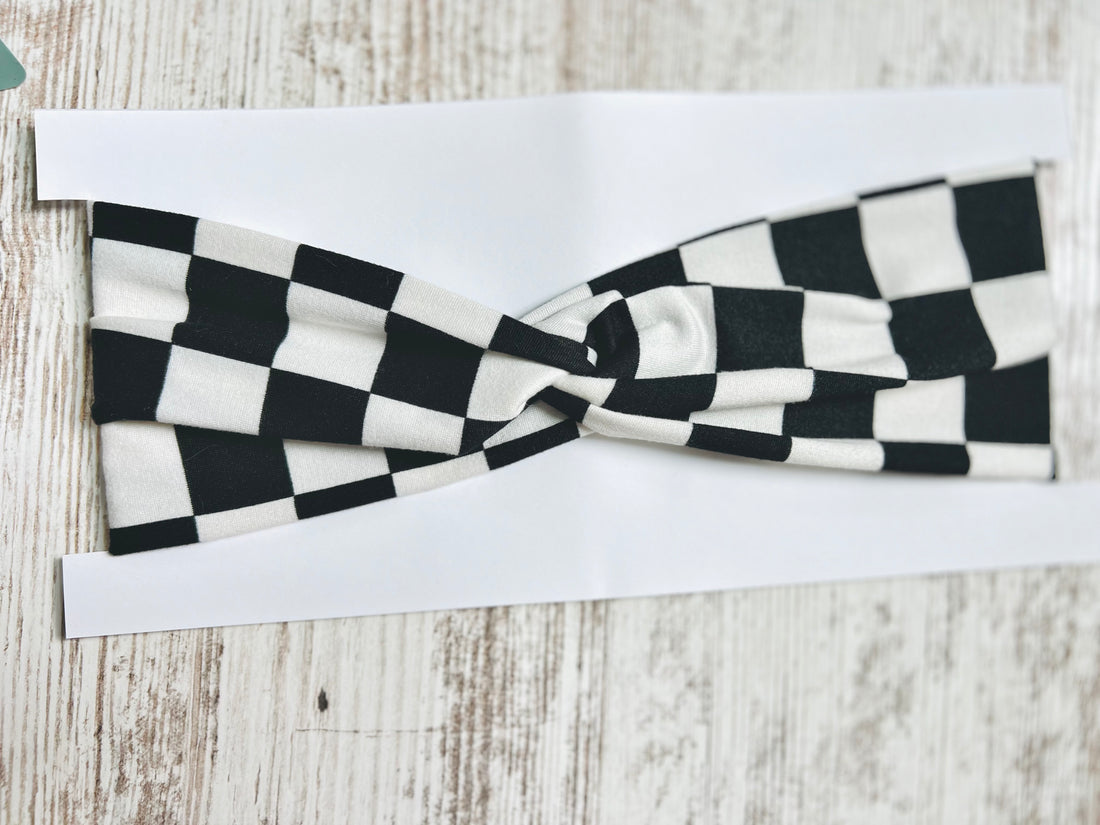 Black Checkered Knot-Twist Headband