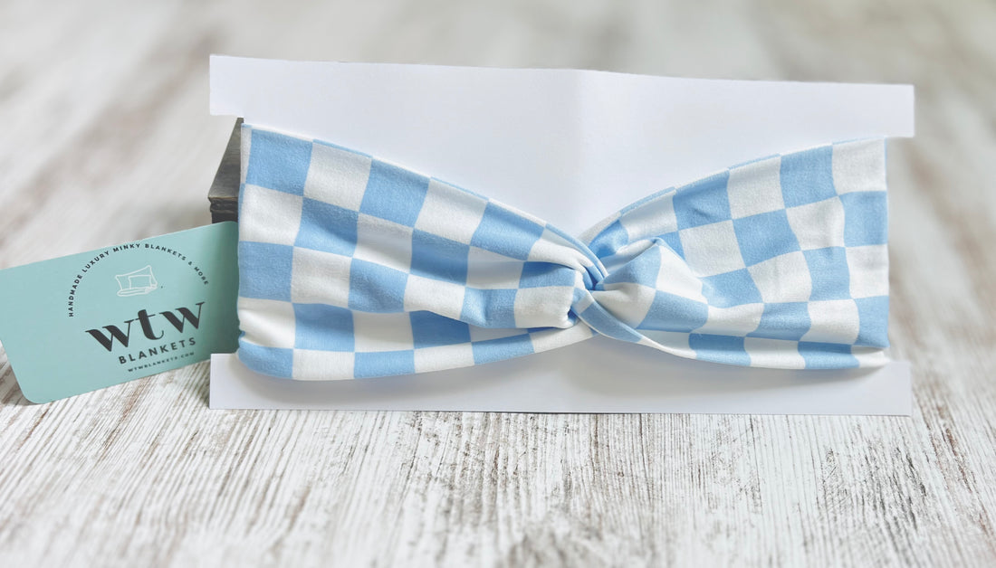 Baby Blue Checkered Knot-Twist Headband