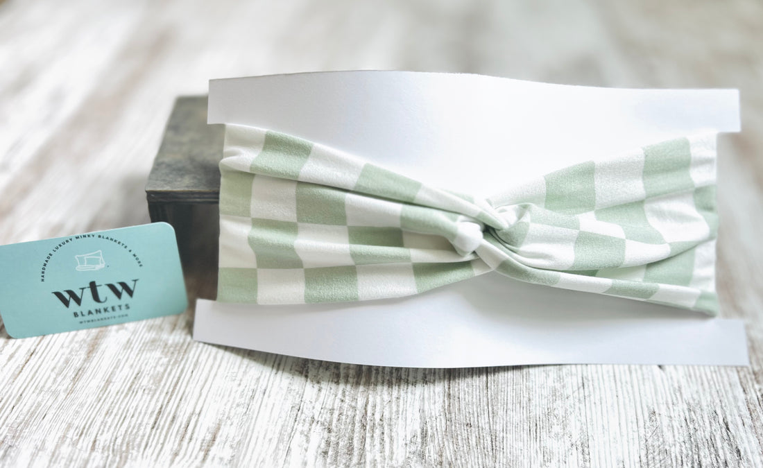 Sage Green Checkered Knot-Twist Headband