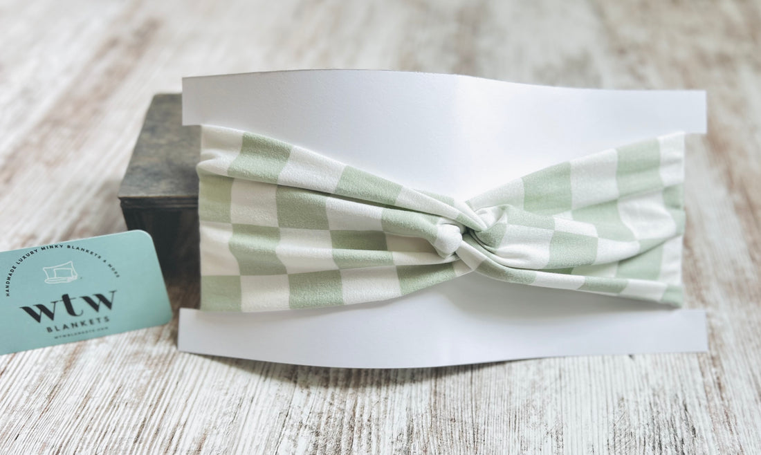 Sage Green Checkered Knot-Twist Headband