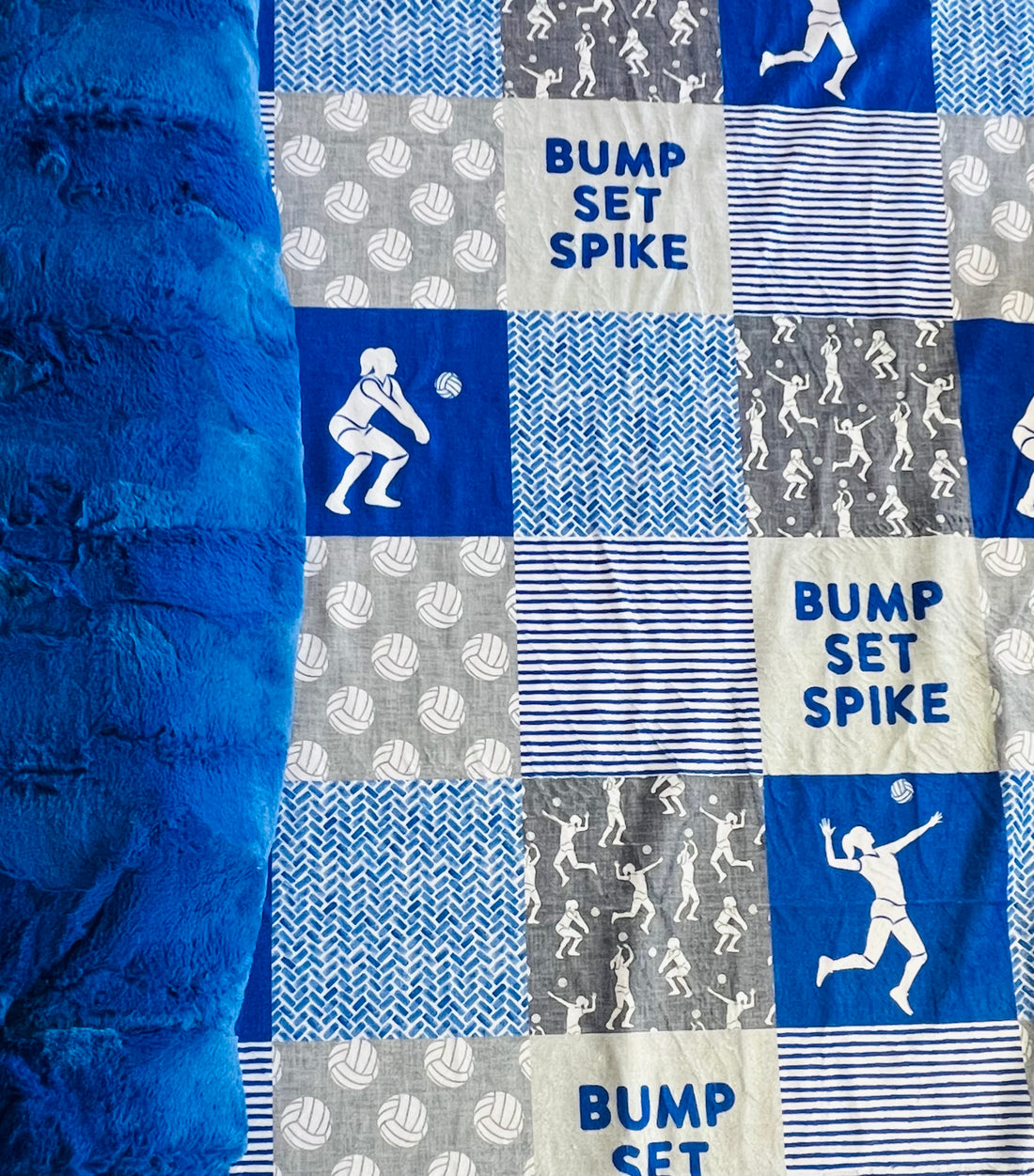 BUMP, SET, SPIKE! Volleyball ROYAL Blue Luxe Minky Throw Blanket