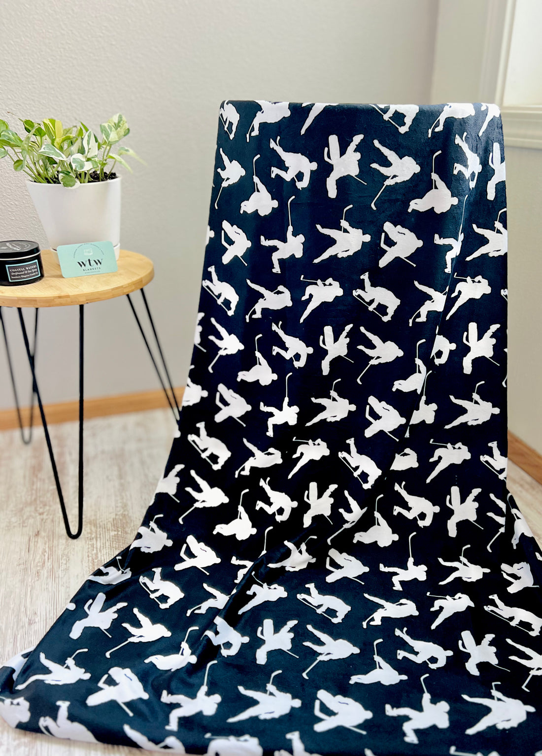 Black Hockey Luxury Minky Child Travel Blanket - made to order - you choose backing color