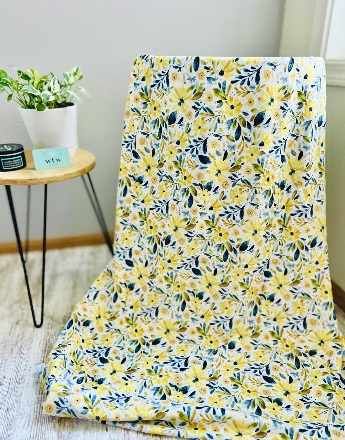 Yellow Floral - Child/ ADULT TRAVEL -Luxury Minky Blanket - IN STOCK (Made to Order)
