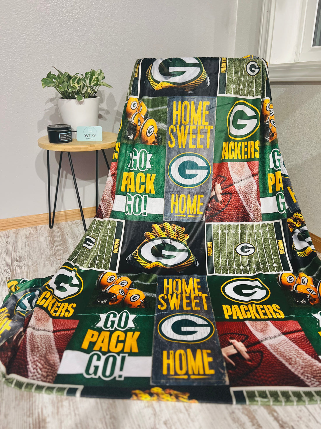 Home Sweet Packers -Black backing- Luxury Minky Blanket (PRE-ORDER)