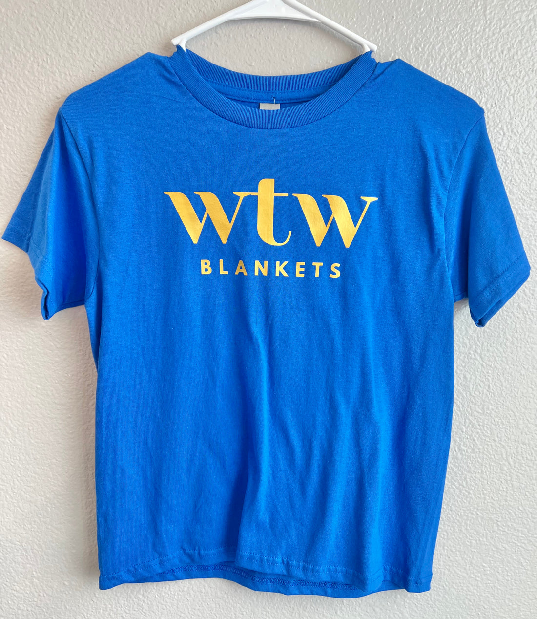 " WTW Blankets" blue T-shirt w/gold logo