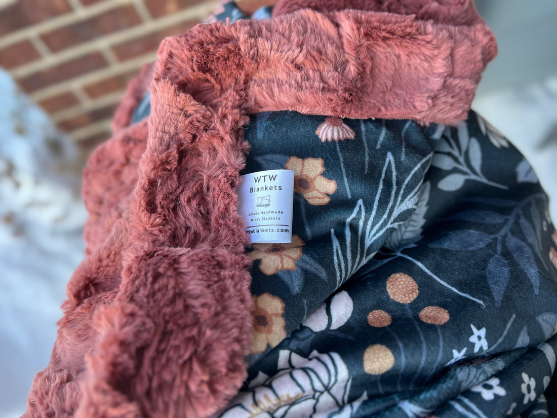Maya Boho Floral- Cedarwood - Luxury Minky Blanket - Pre-Order (FEB)