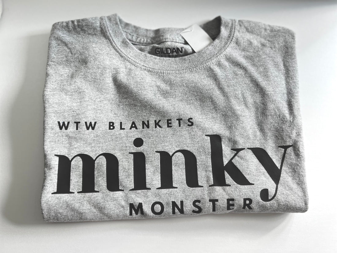 Minky Monster Grey Cotton T-shirt with black vinyl logo