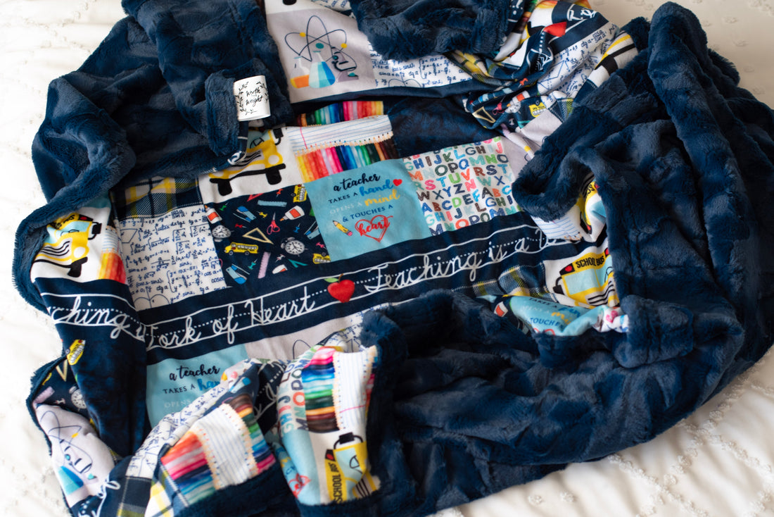 "Teaching is a Work of Heart" Navy Adult Blanket - PRE-ORDER (MADE TO ORDER)