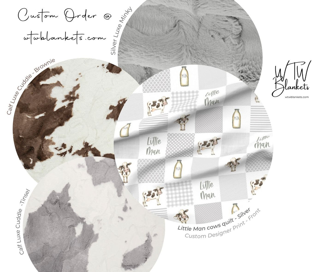 Little Man cows quilt - Silver - Pre-Order Luxe Minky Blanket