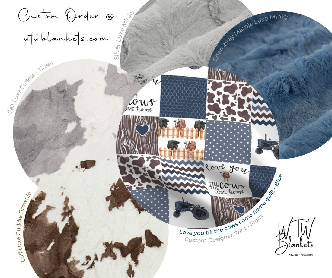 Love you till the cows come home quilt - Blue - PRE-ORDER (Made to Order)