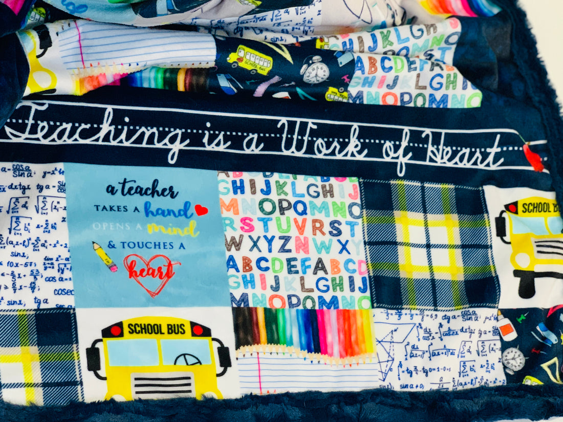 "Teaching is a Work of Heart" Navy Adult Blanket - PRE-ORDER (MADE TO ORDER)