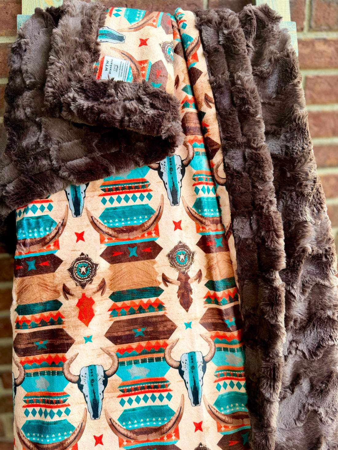 Chocolate Glacier Aztec - Child/Adult Travel Luxury Minky Blanket - 37x56" - RTS