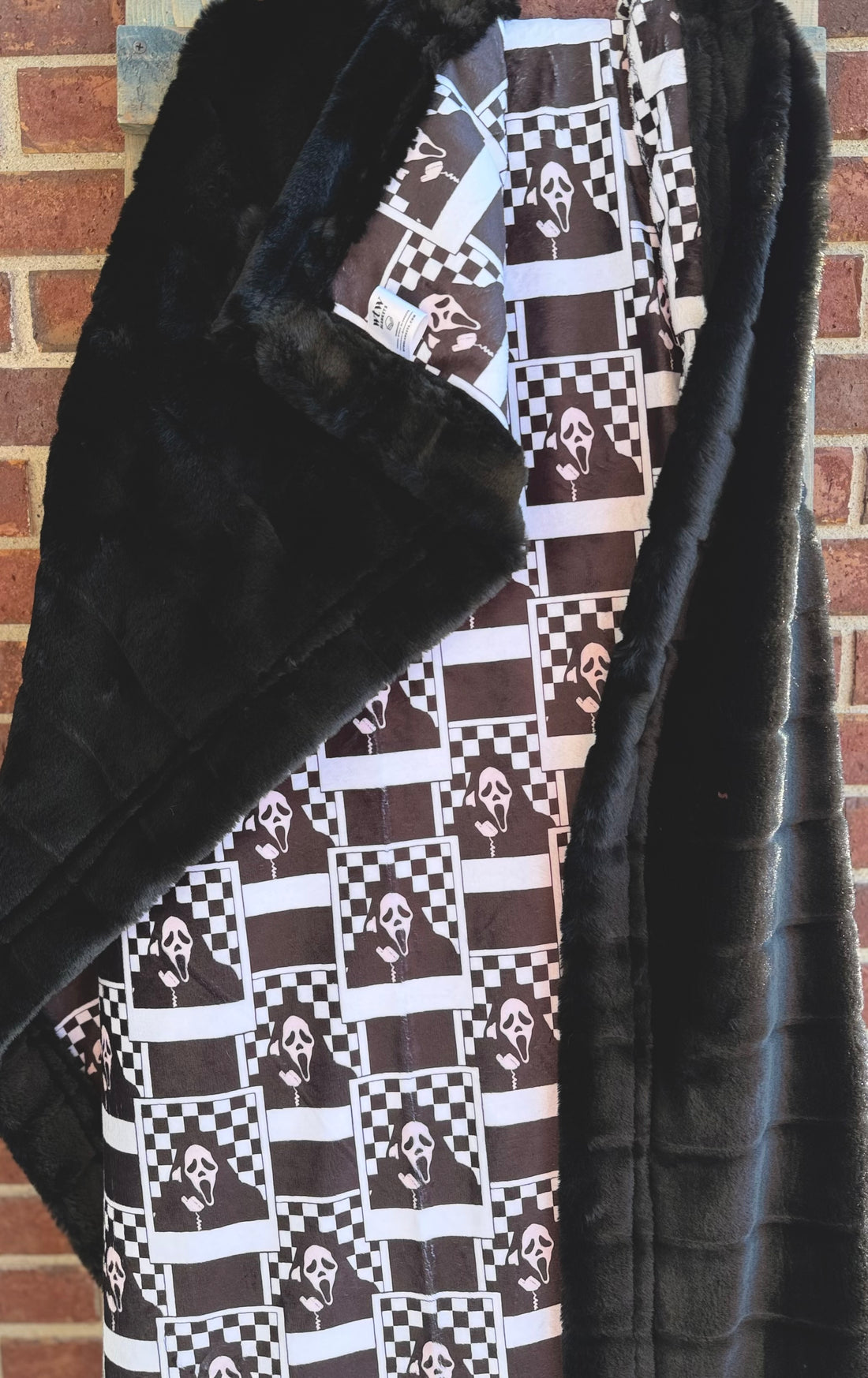 **WTW EXCLUSIVE** Sydney Black Ghost Face Checker - Adult Travel Luxury Minky Blanket - RTS 37x58”