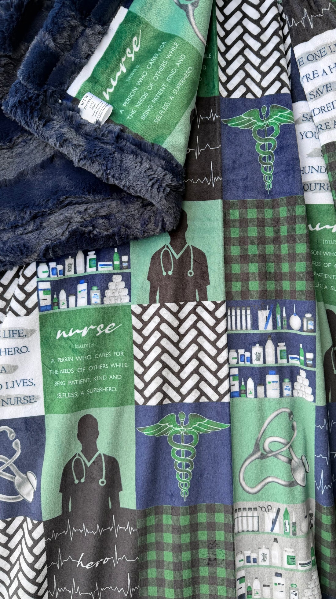 * NEW* "Nurse" Navy Luxe Minky Blanket - IN STOCK - (Made to order)