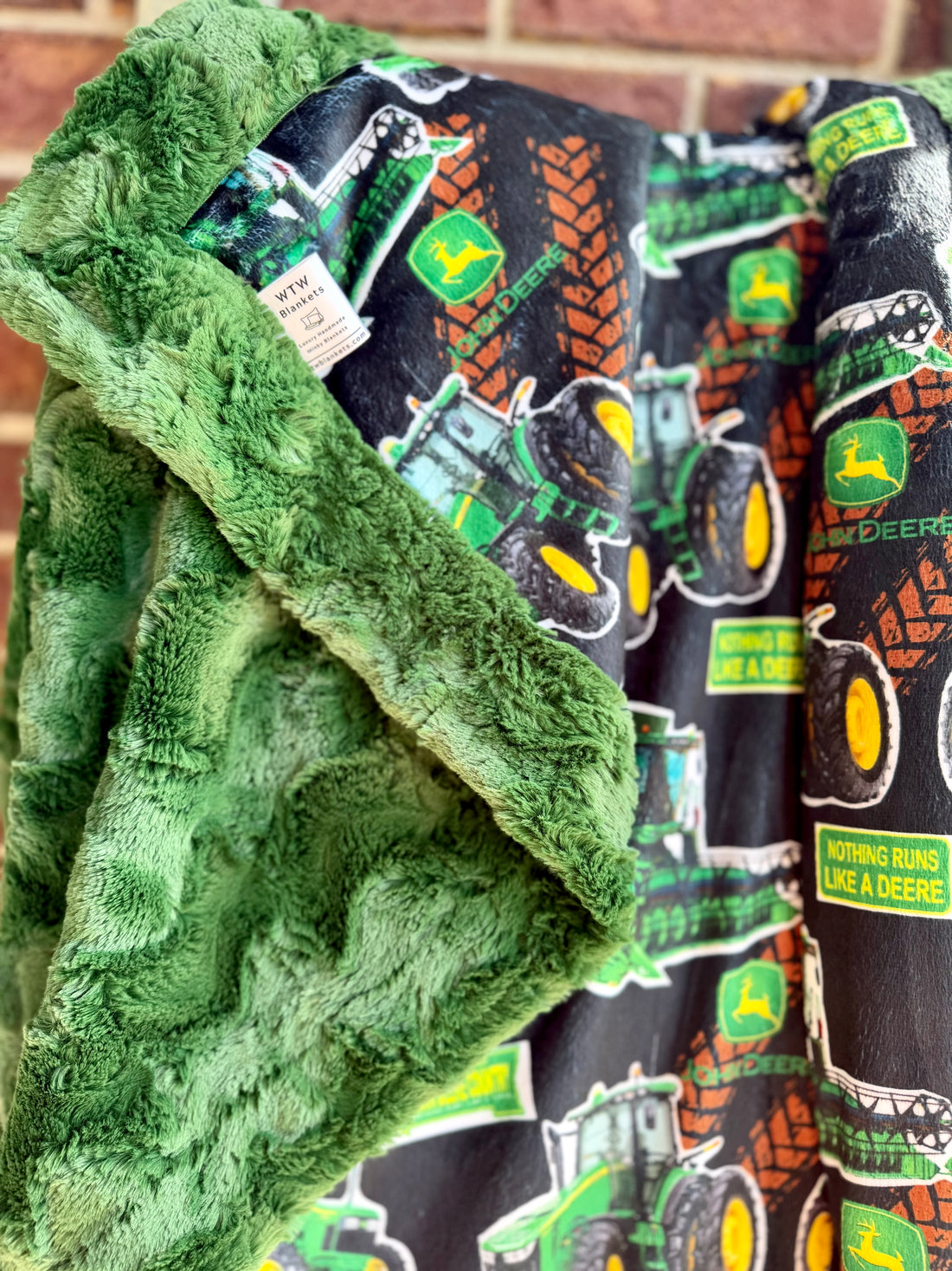 Evergreen J.Deere tracks - Luxury Minky Blanket -  PRE-ORDER (Choose backing after ordering)