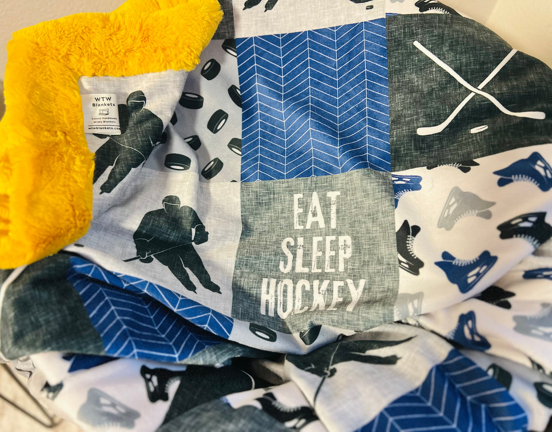 Yellow Hockey - Teen Travel Luxury Minky Blanket - RTS