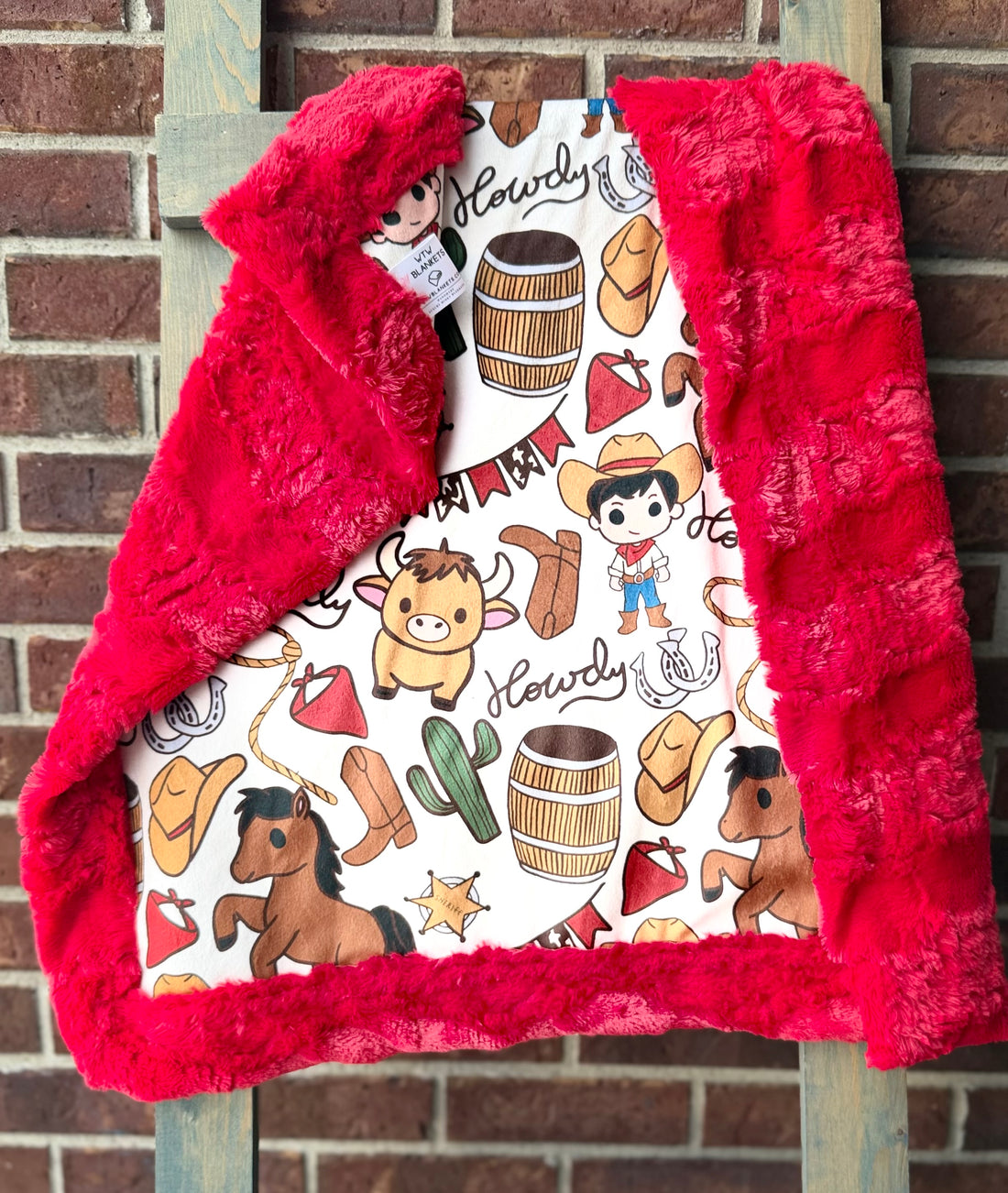 Howdy Cowboy Red Glacier Carseat - 28x26" - Luxury Minky Blanket - RTS