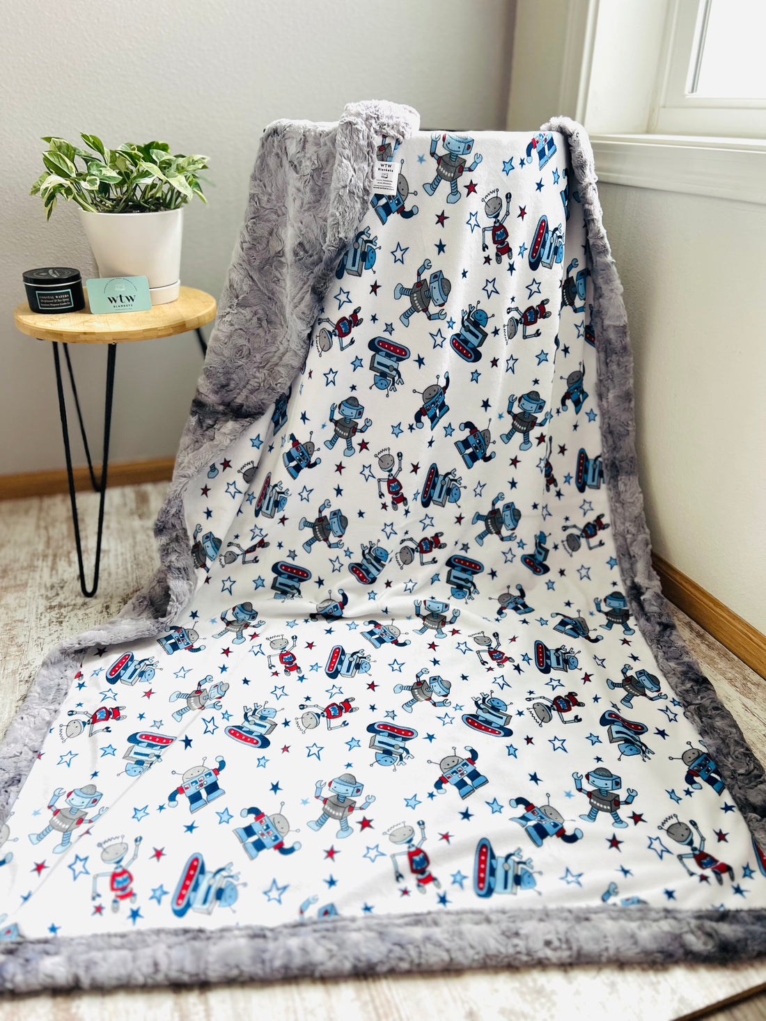 Robot Cloudy Galaxy - Child Luxury Minky Blanket (36x58”)