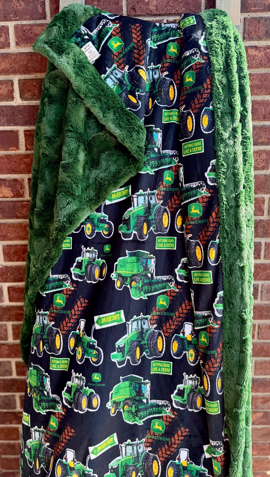 Evergreen J.Deere tracks - Luxury Minky Blanket -  PRE-ORDER (Choose backing after ordering)
